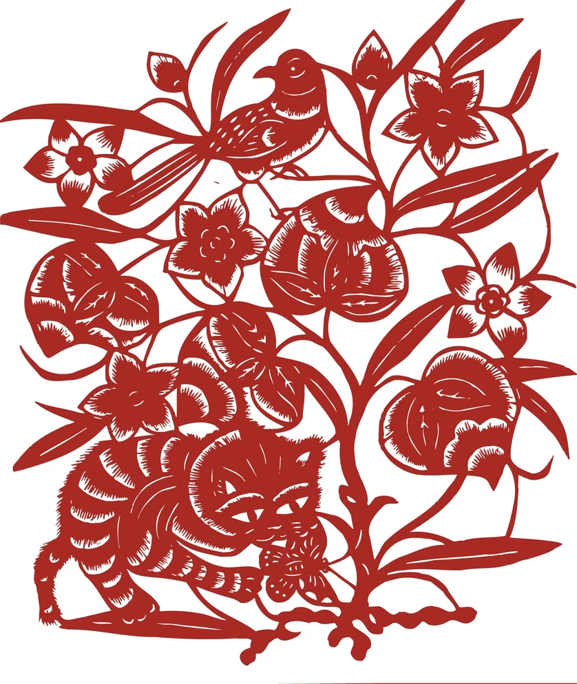 中国风中式传统喜庆民俗人物动物窗花剪纸插画边框AI矢量PNG素材【2645】